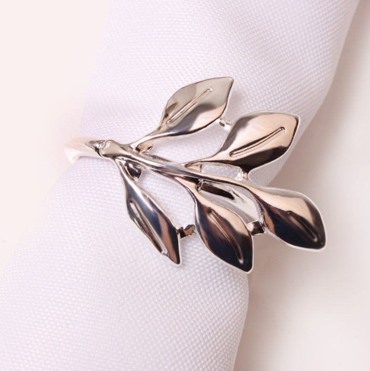Electroplating Leaf Shape Napkin Buckle Wedding Hotel Napkin Ring — Silver