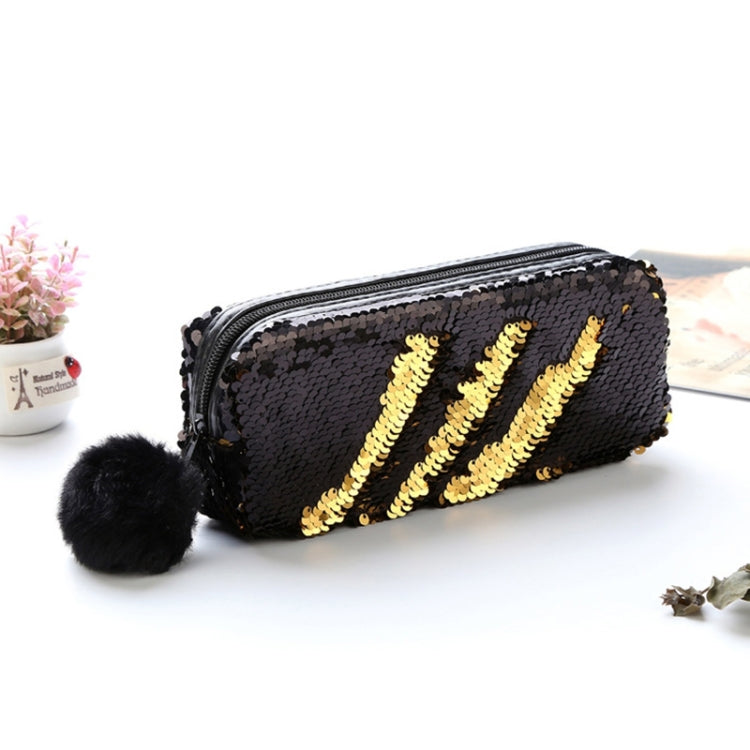 Reversible Sequin Pencil Case for Girls School Supplies Super Big Stationery Gift Magic Makeup Bag — Champagne+Silver