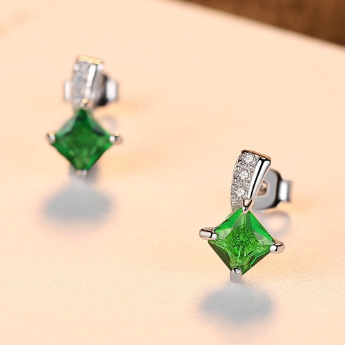 Women Cute Square Cubic Zirconia Crystal Earrings