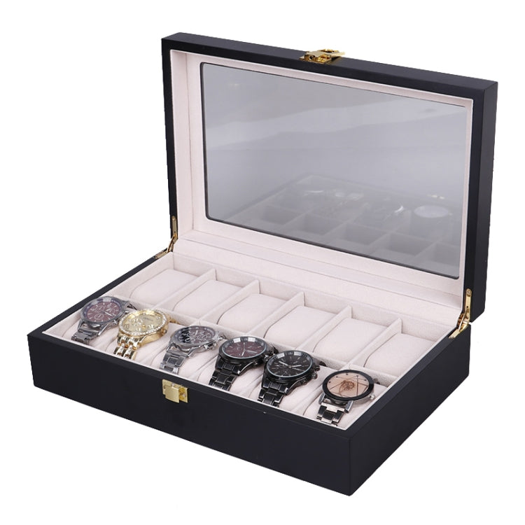 Wooden Baking Paint Watch Box Jewelry Storage Display Box — 10-bit Black + Rice Matte