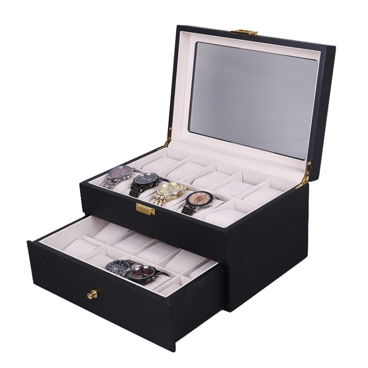 Wooden Baking Paint Watch Box Jewelry Storage Display Box — 12-bit Black + Rice Matte