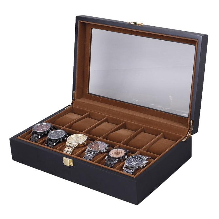 Wooden Baking Paint Watch Box Jewelry Storage Display Box — 10-bit Black + Brown Matte