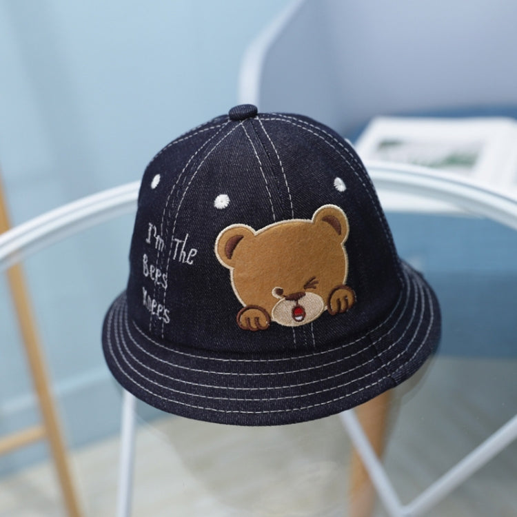MZ8871 Cartoon Little Bear Pattern Children Basin Hat Baby Fisherman Hat — Denim Blue