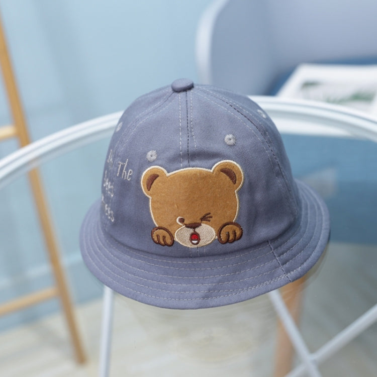 MZ8871 Cartoon Little Bear Pattern Children Basin Hat Baby Fisherman Hat — Navy Denim