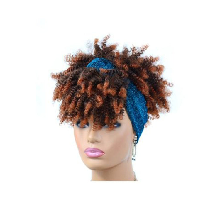 Headscarf Wig Black Gradient Small Curly Wig Explosive Headgear — 1.TJA1-1BT27#