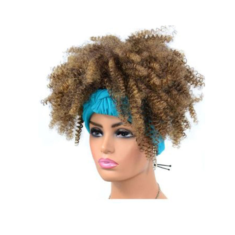Headscarf Wig Black Gradient Small Curly Wig Explosive Headgear — 8.TJC1-1B#