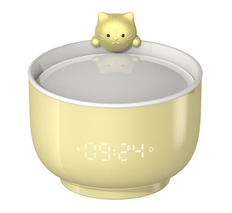 Cat Alarm Clock Night Light 2W LED Rechargeable Adjustable Children Bedroom Bedside Light — Beige