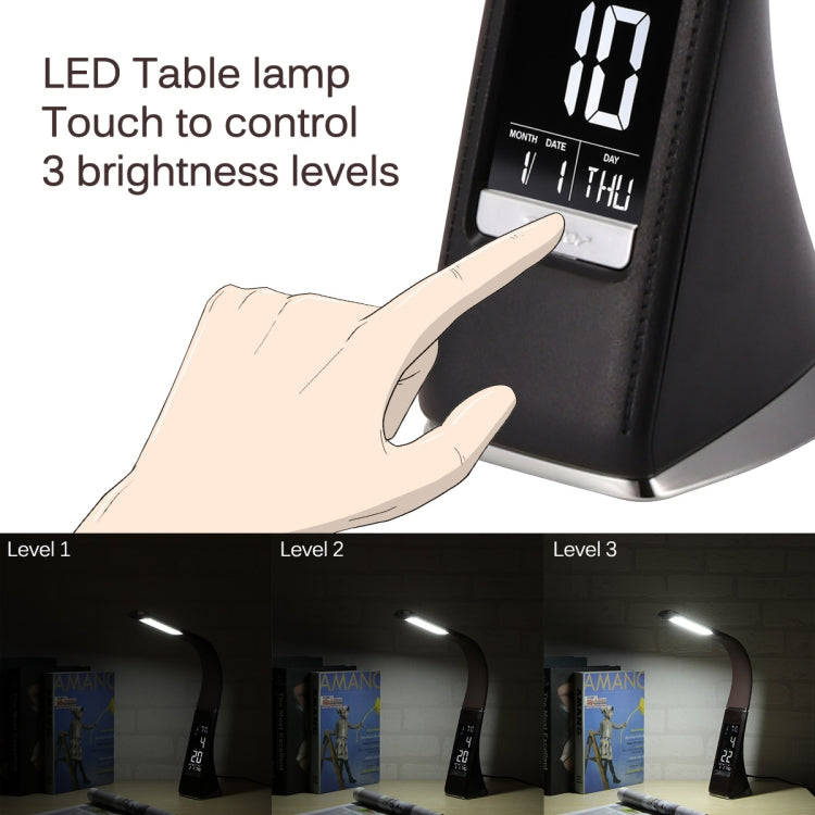 U2 5W 3-Level Dimmable LED Leather Texture Desk Lamp With Temperature/Clock/Calendar Display — view 4