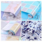 Kitchen Anti-Smoke Tile Wall Stickers Stove Wallpaper — Blue Ans White Porcelain