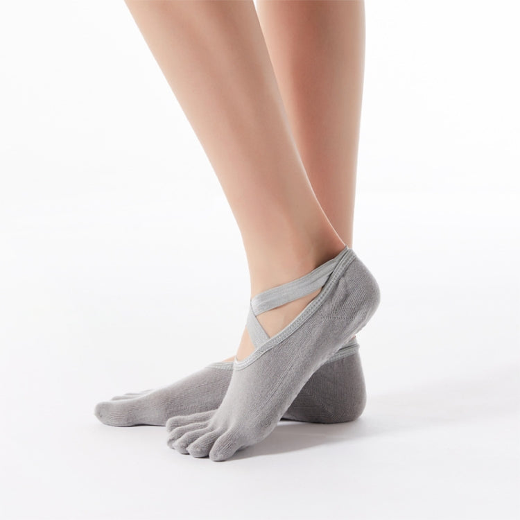 1 Pair Five-Finger Cross-Lace Yoga Cotton Socks Fashion Non-Slip Sports Dance Socks, One Size — One Size