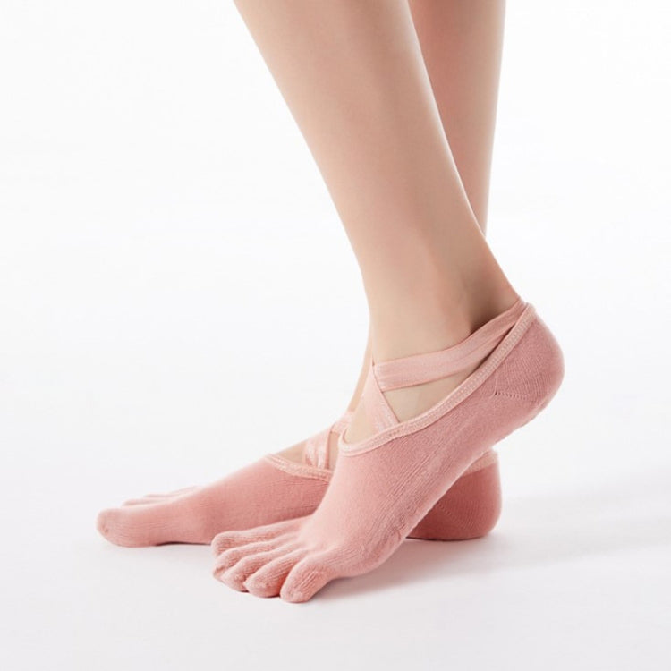 1 Pair Five-Finger Cross-Lace Yoga Cotton Socks Fashion Non-Slip Sports Dance Socks, One Size — Full Toe (Black)