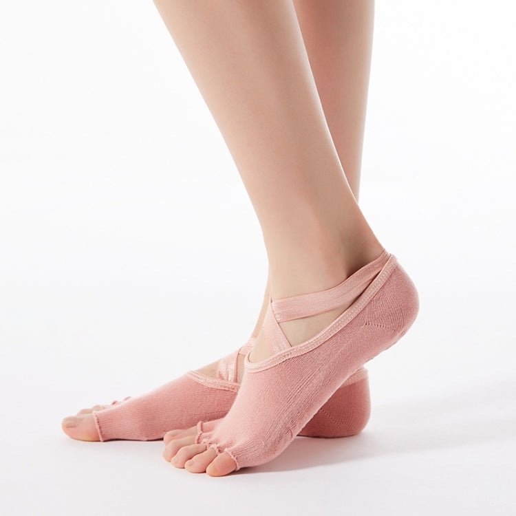 1 Pair Five-Finger Cross-Lace Yoga Cotton Socks Fashion Non-Slip Sports Dance Socks, One Size — Full Toed (Wine Red)