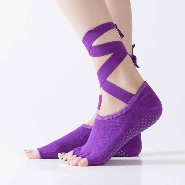 Yoga Five-Finger Socks Open-Toe Lace-Up Dance Socks Particle Non-Slip Socks — Skin Color