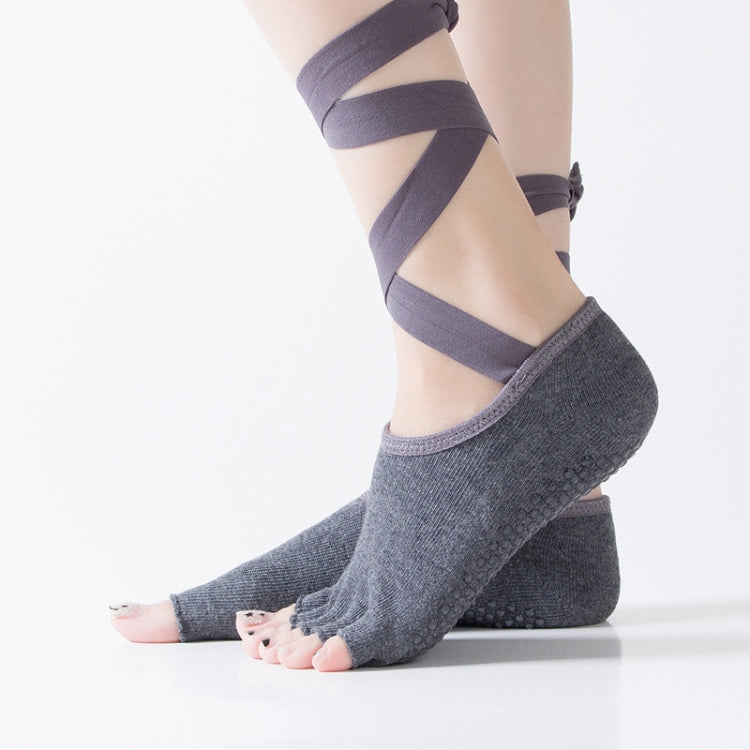 Yoga Five-Finger Socks Open-Toe Lace-Up Dance Socks Particle Non-Slip Socks — Deep Purple