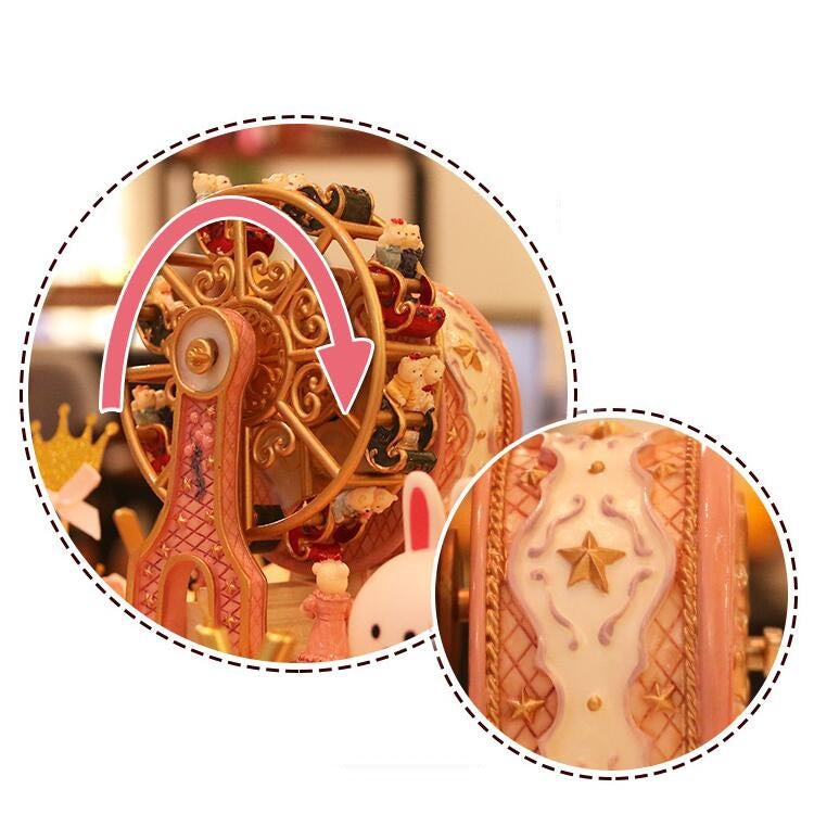 Music Box Rotating Music Box Gift Decoration, Ferris Wheel Bear — Pink