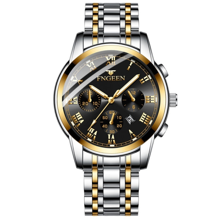 FNGEEN 4006 Men Automatic Mechanical Watch Waterproof Quartz Watch — Gold Black Surface