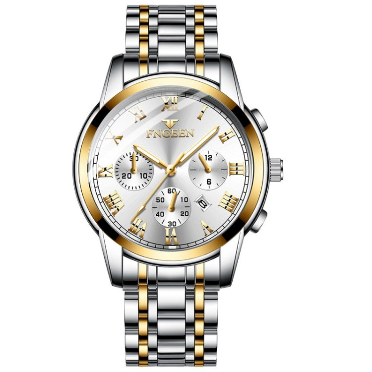 FNGEEN 4006 Men Automatic Mechanical Watch Waterproof Quartz Watch — Gold White Surface