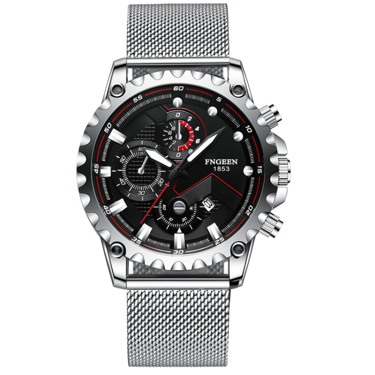 FNGEEN 5055 Men Waterproof Sports Fashion Stainless Steel Watch — White Net White Shell Black Surface
