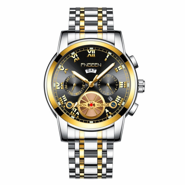FNGEEN 4001 Men Non-Mechanical Watch Multi-Function Quartz Watch — Gold Black Surface Gold Nails