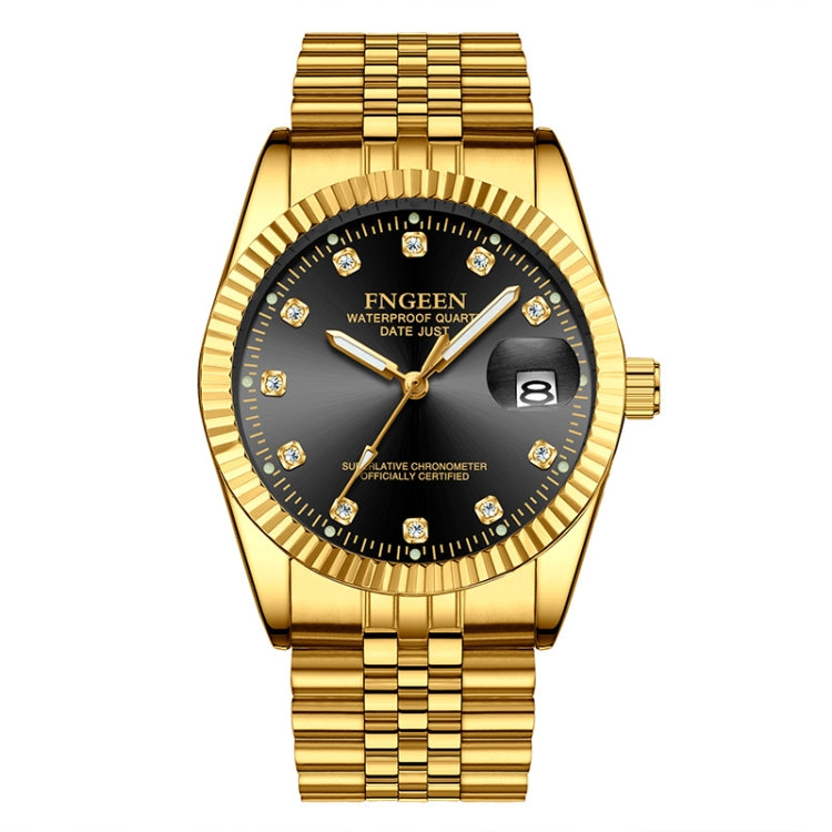FNGEEN 7008 Men Fashion Diamond Dial Watch Couple Watch — Full Gold Black Surface