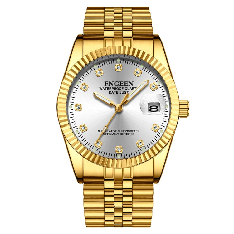 FNGEEN 7008 Men Fashion Diamond Dial Watch Couple Watch — Full Gold White Surface