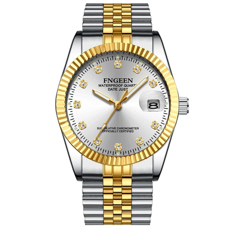 FNGEEN 7008 Men Fashion Diamond Dial Watch Couple Watch — Golden White Surface