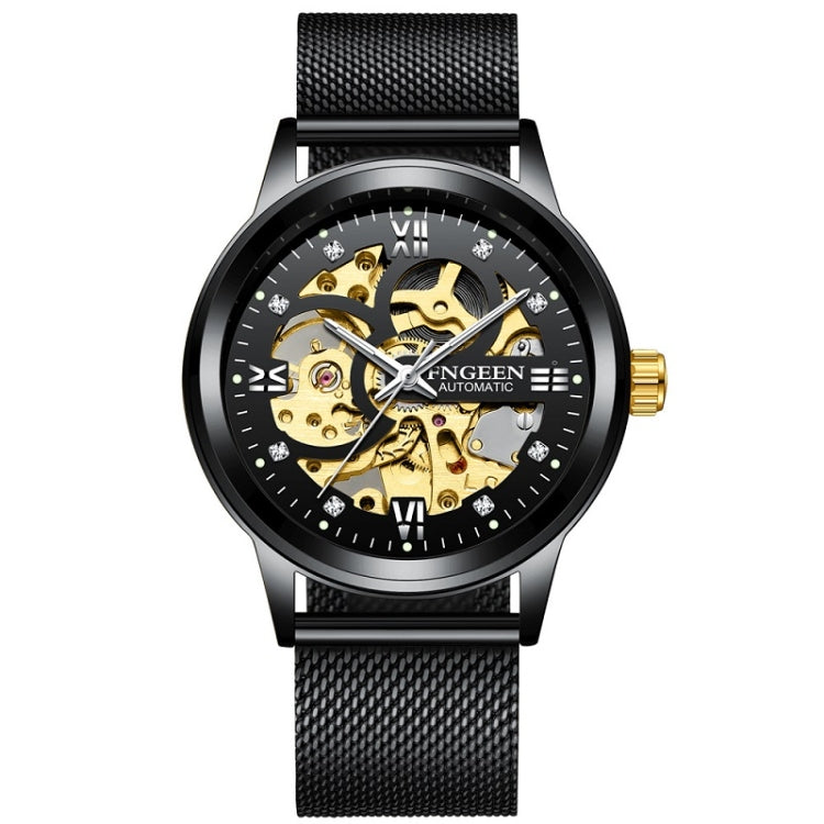 FNGEEN 6018 Men Automatic Mechanical Watch Waterproof Luminous Diamond Double-Sided Hollow Watch