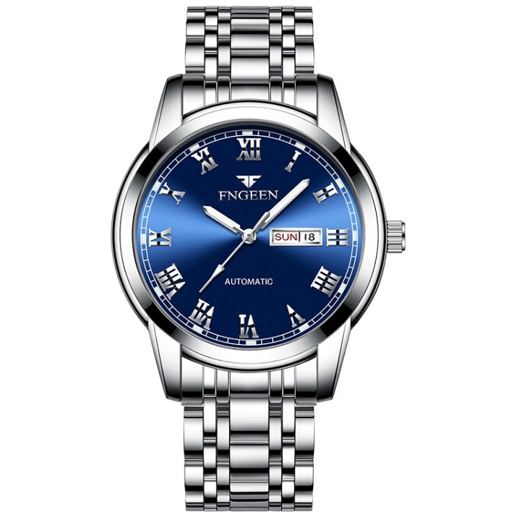 FNGEEN 4002 Men Roman Numeral Dial Sports Watch Student Luminous Quartz Watch — White Steel Blue Surface
