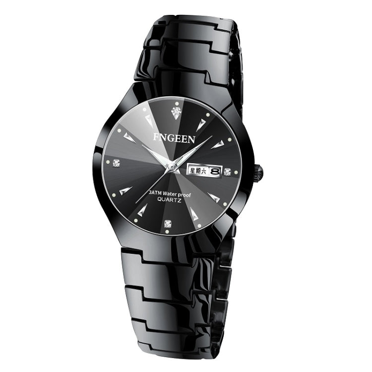FNGEEN 5808 Men Fashion Steel Strap Quartz Watch Couple Watch — Black Steel Black Surface
