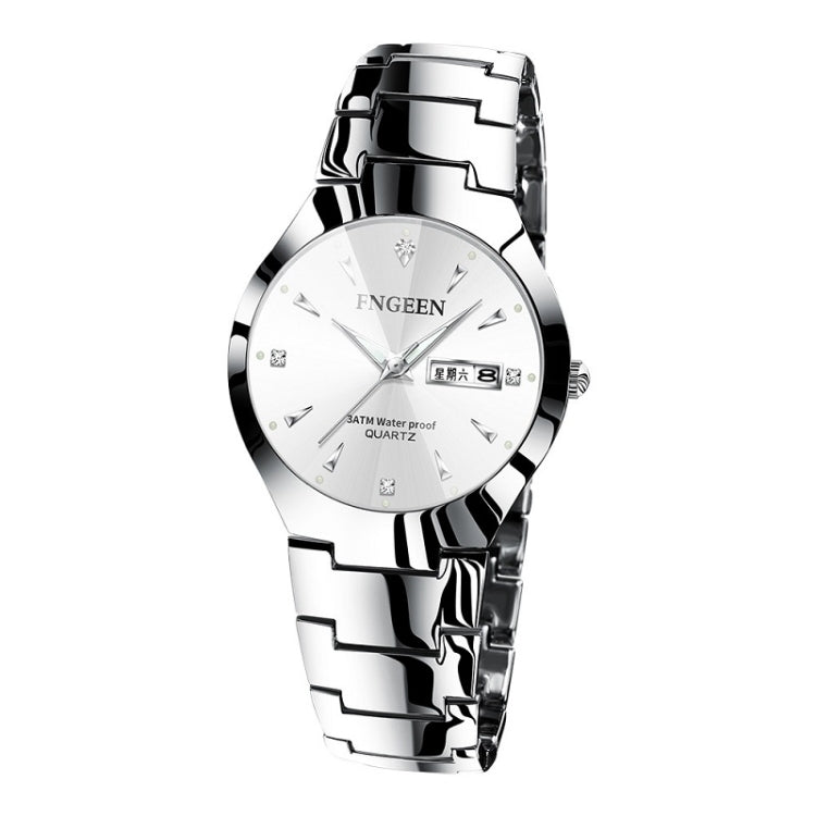 FNGEEN 5808 Men Fashion Steel Strap Quartz Watch Couple Watch — Stainless Stee White Surface