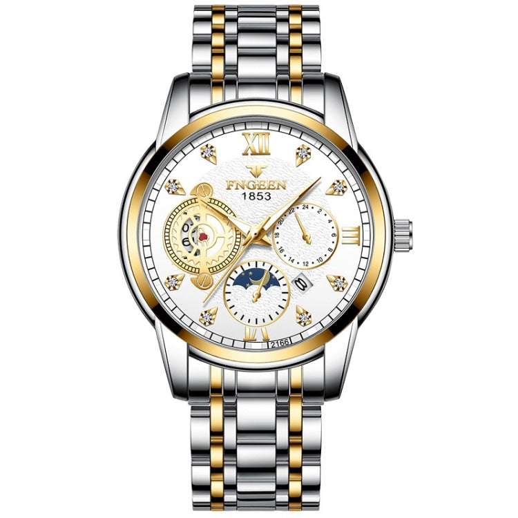 FNGEEN 2166 Men Three-eye Hollow Quartz Watch Student Sports Electronic Watch — Between Gold White Surface
