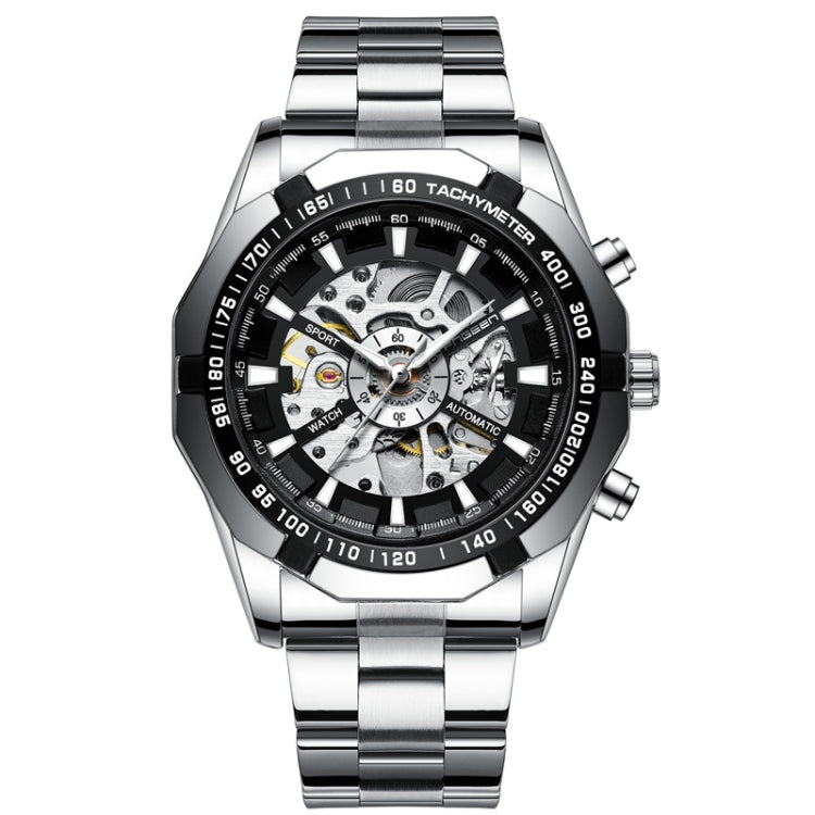 FNGEEN A001 Men Fashion Steel Band Hollow Watch Automatic Mechanical Watch