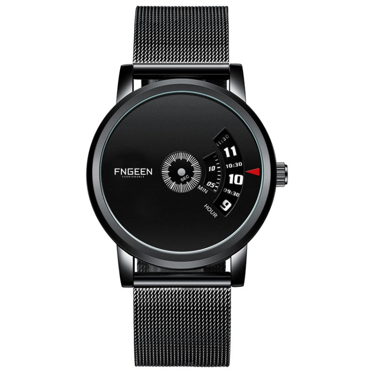 FNGEEN S230 Men Non-Pointer Quartz Watch — Black Mash Black Steel Black