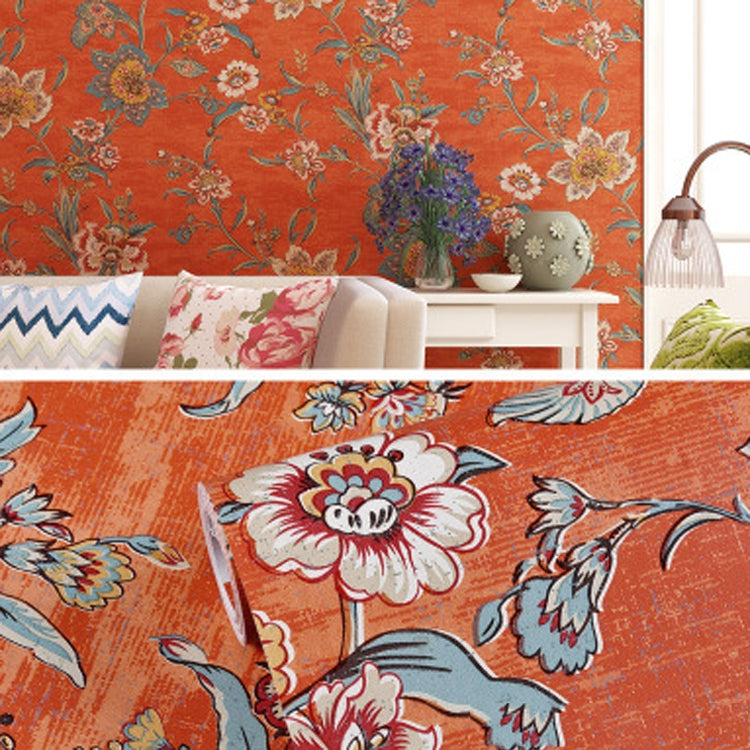 3D StereoRetro Self-Adhesive Non-Woven Wallpaper Pastoral Flower Bedroom Living Room TV Background Wall Sticker — 0403 Big Orange Flower