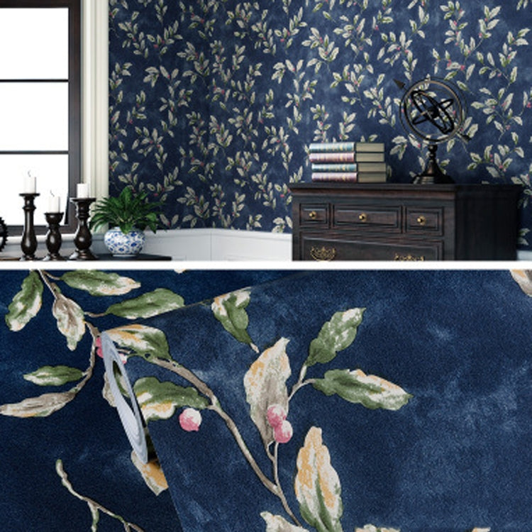 3D StereoRetro Self-Adhesive Non-Woven Wallpaper Pastoral Flower Bedroom Living Room TV Background Wall Sticker — 1029 Dark Blue