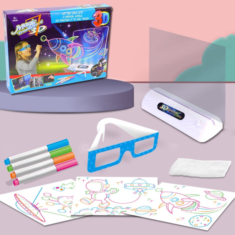 3D Fluorescent Drawing Board Magic Luminous Three-Dimensional Writing Board Graffiti Board Lighting Puzzle Children Drawing Board, Style: — Medium  Drawing Board (Space Version)