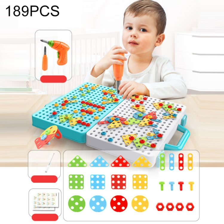 Children Screw-Tightening Electric Drill Toy Manual Assembly Toolbox, Style: — 2D Plane + Electric Drill (189 PCS)