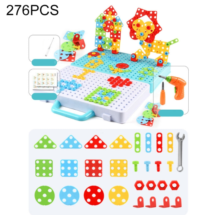 Children Screw-Tightening Electric Drill Toy Manual Assembly Toolbox, Style: — 3D + Electric Drill (276 PCS)