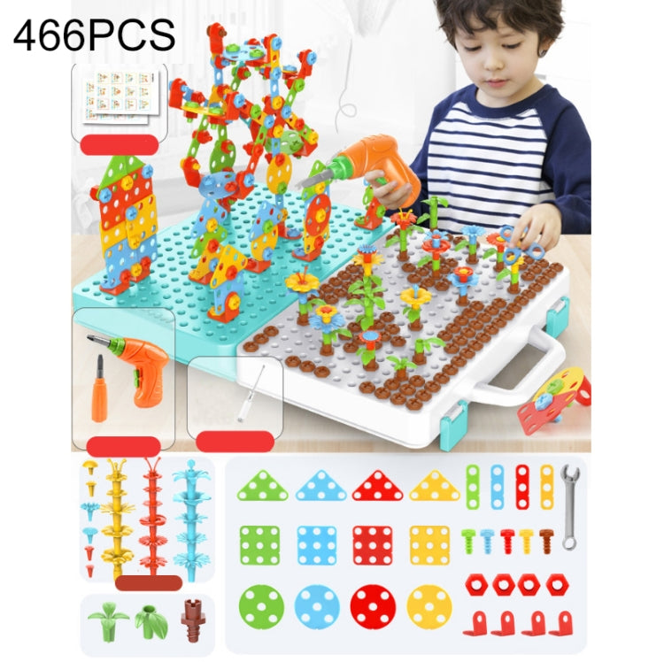 Children Screw-Tightening Electric Drill Toy Manual Assembly Toolbox, Style: — 3D + Electric Drill (466 PCS)