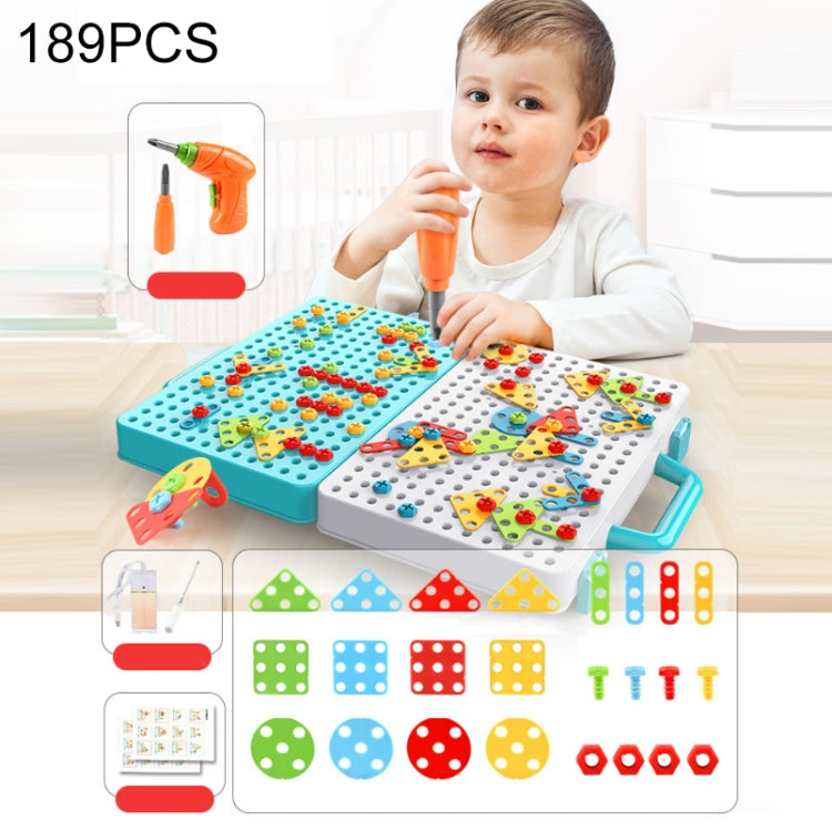 Children Screw-Tightening Electric Drill Toy Manual Assembly Toolbox, Style: — 2D + Electric Drill + Charger (189 PCS)