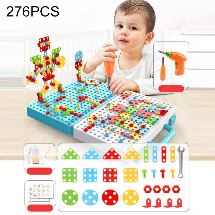 Children Screw-Tightening Electric Drill Toy Manual Assembly Toolbox, Style: — 3D + Electric Drill+ Charger (276 PCS)