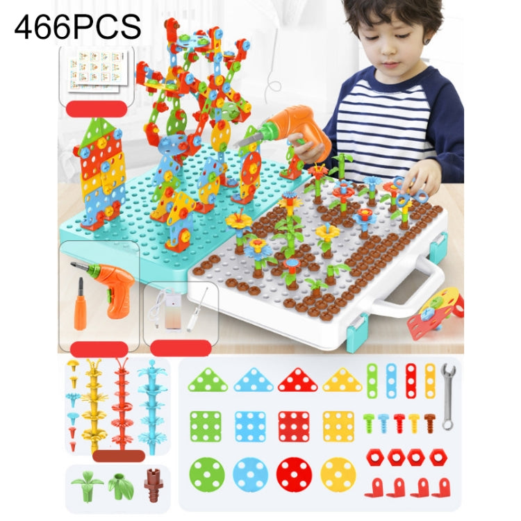 Children Screw-Tightening Electric Drill Toy Manual Assembly Toolbox, Style: — 3D + Electric Drill + Charger (466 PCS)