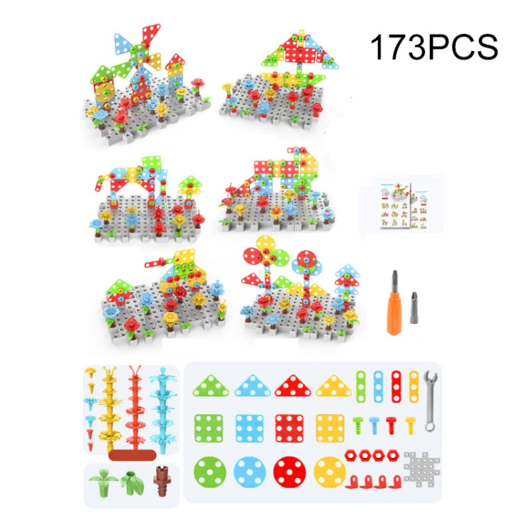 Children Screw-Tightening Electric Drill Toy Manual Assembly Toolbox, Style: — 3D + Manual Drill (173 PCS)