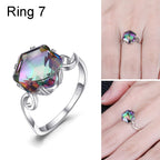 Seven Colored Gemstone Zircon Ring Solid 925 Sterling Silver Jewelry Ring