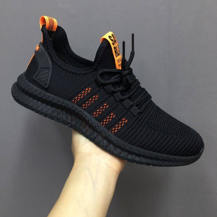 Men Casual Sports Shoes Breathable Mesh Outdoor Running Shoes — Black+White