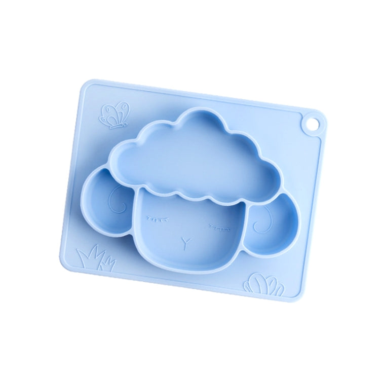 M010094 Children Silicone Dinner Plate Gridded Anti-Fall Eating Bowl Baby Cartoon Complementary Food Non-Slip Suction Cup Bowl — Blue