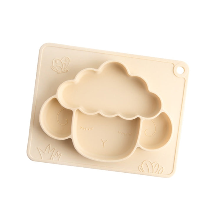 M010094 Children Silicone Dinner Plate Gridded Anti-Fall Eating Bowl Baby Cartoon Complementary Food Non-Slip Suction Cup Bowl — Beige