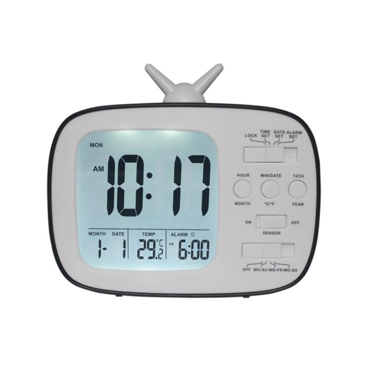 G179 Retro TV Alarm Clock Student Dormitory Bed Electronic Clock — Black English Version