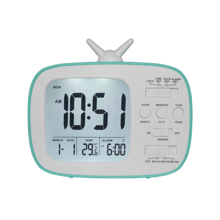 G179 Retro TV Alarm Clock Student Dormitory Bed Electronic Clock — Blue English Version