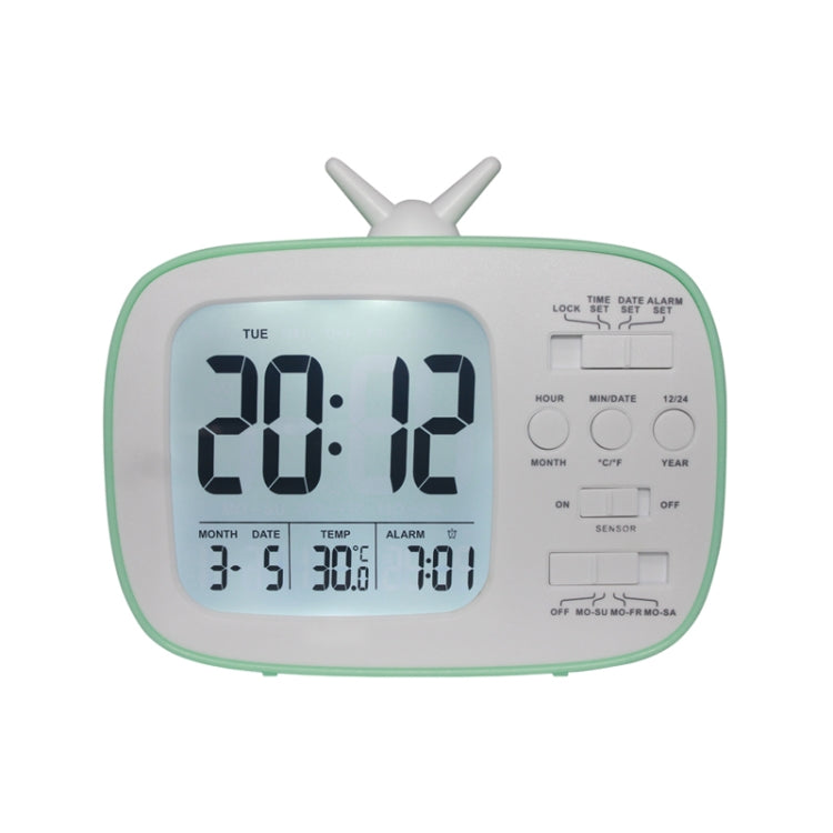 G179 Retro TV Alarm Clock Student Dormitory Bed Electronic Clock — Green English Version
